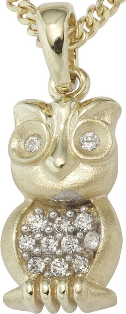 Anhänger Eule mit weißen Zirkonia 333 Gold Gelbgold Goldanhänger Halsschmuck