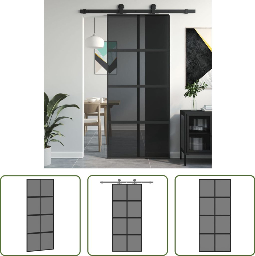 The Living Store Schiebetür Schwarz 90x205 cm Hartglas und Aluminium