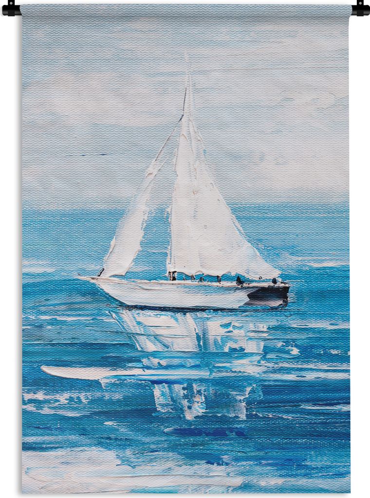 MuchoWow Wandteppich Wandbehang Malerei - Ölfarbe - Boot - Wasser 60x90 cm Tapisserie Dekoration Wandtuch - Foto-Teppich - Abwaschbar