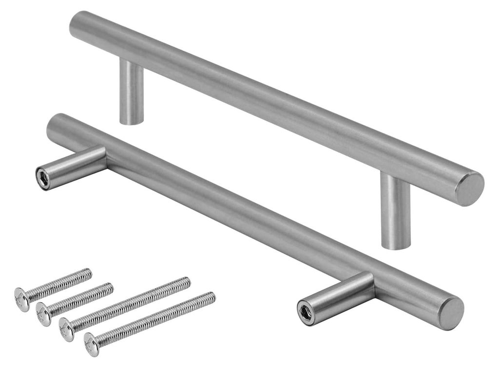 Möbelgriffe 5 Stück aus gebürstetem Edelstahl, Lochabstand 128mm, Ø 10mm, für Schränke, Küchen, Badezimmer und Wohnzimmer, inklusive Schrauben