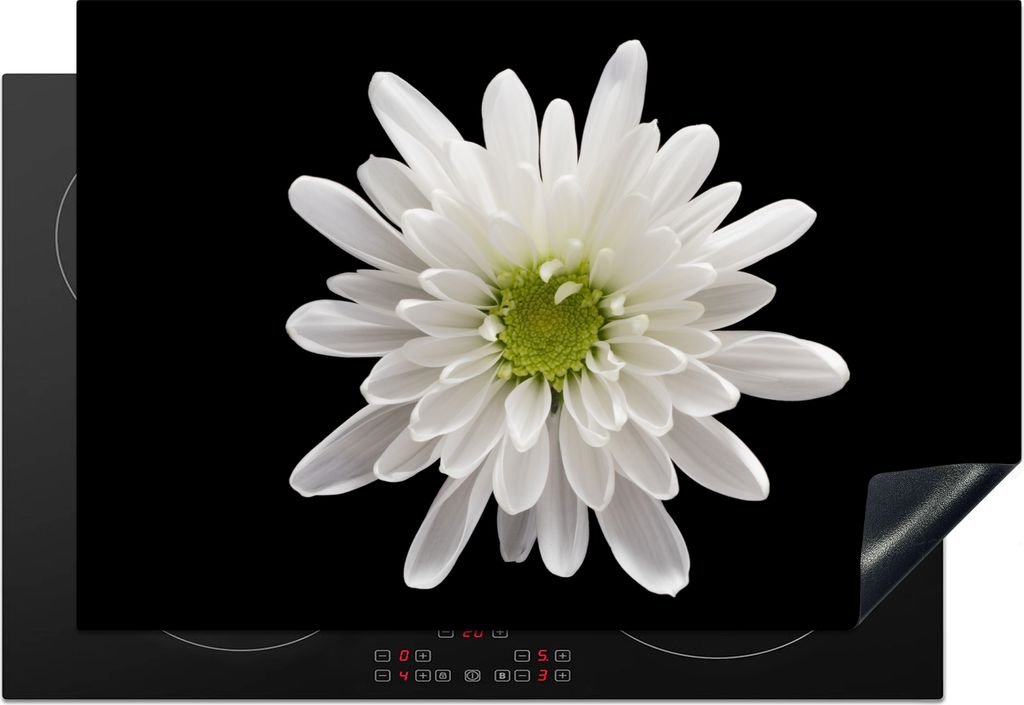 KitchenYeah Herdabdeckplatte Makro - Weiß - Blume , 77x51cm, Küche Deko, Glaskeramikkochfeld Herdabdeckung, Abdeckplatte fùr Kochfeld