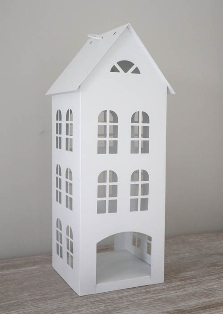 Laterne WHITE HOME weiß Haus aus Metall H45cm Dekohaus Produktbild 3