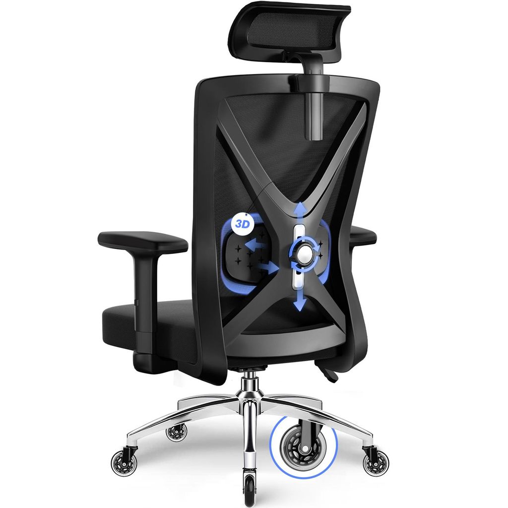 Aiibot Bürostuhl Ergonomisch, Bürostuhl Schreibtischstuhl mit Verstellbaren Armlehnen, weiche Lendenstütze und Kopfstütze, Chefsessel Drehstuhl...