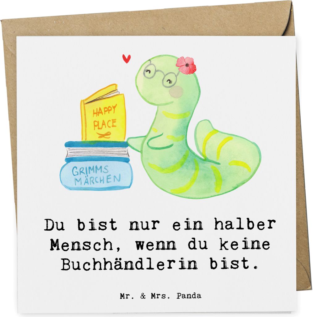 Mr. & Mrs. Panda Glückwunschkarte Buchhändlerin Herz - Weiß - Geschenk, Buchhandlung, Spruch, Beruf, Lustig, Grußkarte, doppelkarte, Klappkarte...