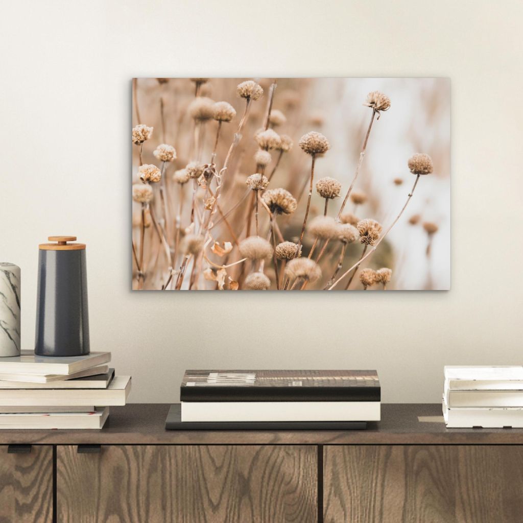 MuchoWow Wanddekoration Metall Metallbild Wandkunst 30x20 cm Getrocknete Blumen - Beige - Natur MuchoWow Aluminium Gemälde - Aluminiumgemälder