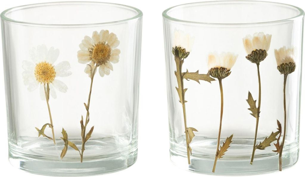 J-Line J-Line Teelichthalter Blume Margerite - Glas - Mix - Ø 7.3 Cm - 2Er Set