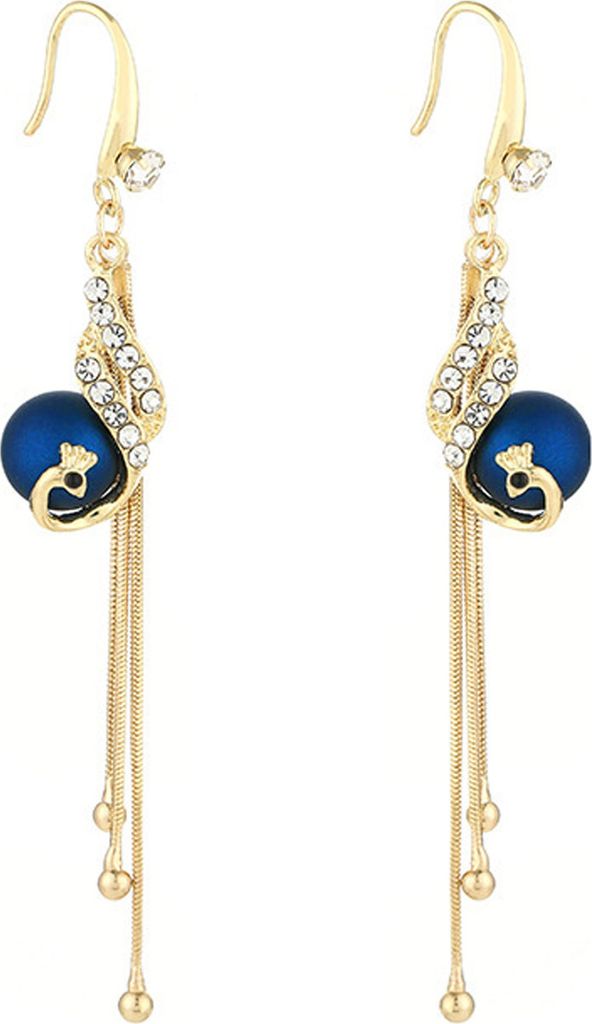 1 Paar Piercing glänzende Tropfenohrringe Legierung Faux Pfau Perle Quaste Dame Haken Ohrringe Party Schmuck-Blau