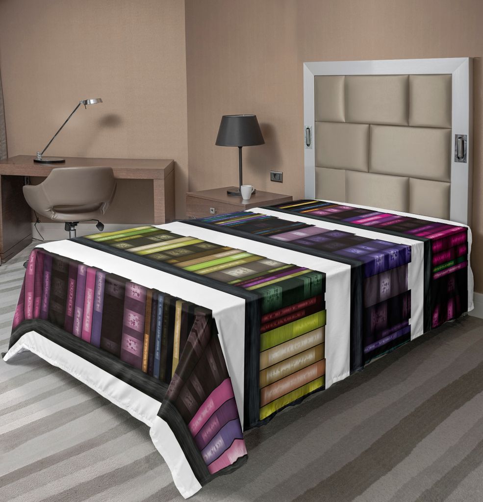 ABAKUHAUS Bibliothek Bettlaken, Digital Illustrated Regale mit bunten Bücher Monotone Bestellen knowladge Themed, weiches bequemes oberes Bettlake...