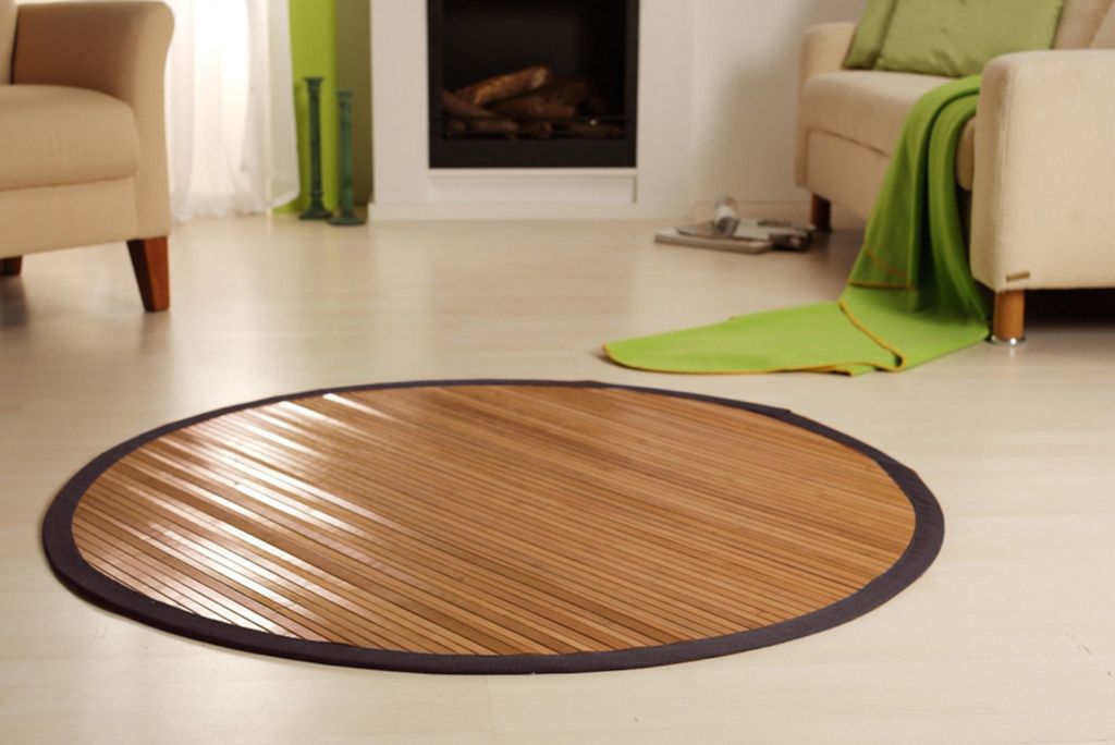 Bambusteppich SENSUAL Ø 120cm, 17mm Stege mit brauner Bordüre