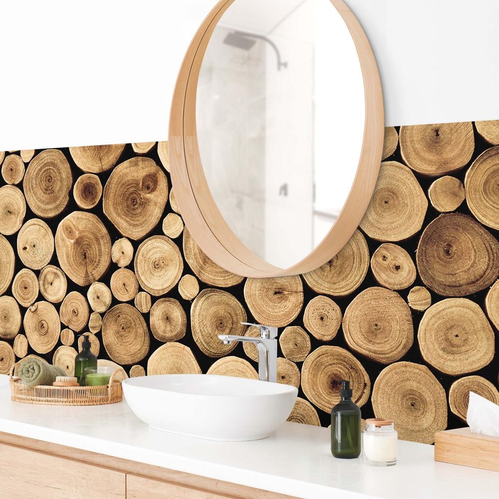 Wandverkleidung Bad mit Motiv selbstklebend - 0.35 mm Wandpaneel matt wasserfest Design braun Holzoptik Motiv Badrückwand fugenlos 175x50 cm
