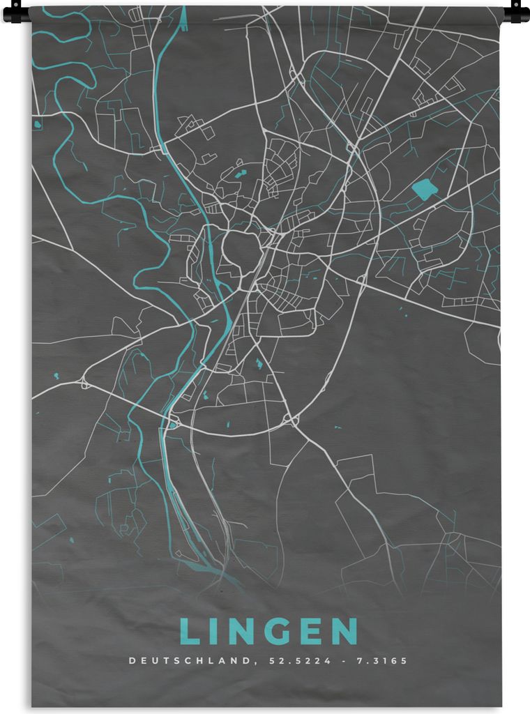 MuchoWow Wandteppich Wandbehang Stadtplan - Karte - Lingen - Blau - Deutschland - Karte 120x180 cm Tapisserie Dekoration Wandtuch - Schlafzimmer ...