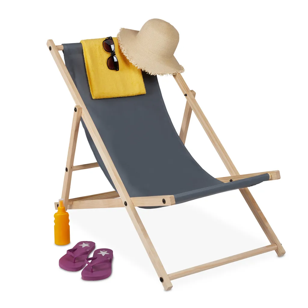 Relaxdays Chaise longue en bois pliable - Transat de jardin réglable