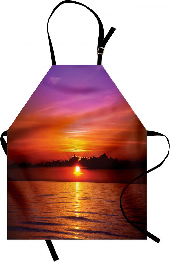 ABAKUHAUS Ozean Kochschürze, Romantischer Sonnenuntergang am Strand Sun Rays Reflexion auf dem Meer Colorful Sky Picture, Farbfest Höhenverstellb...