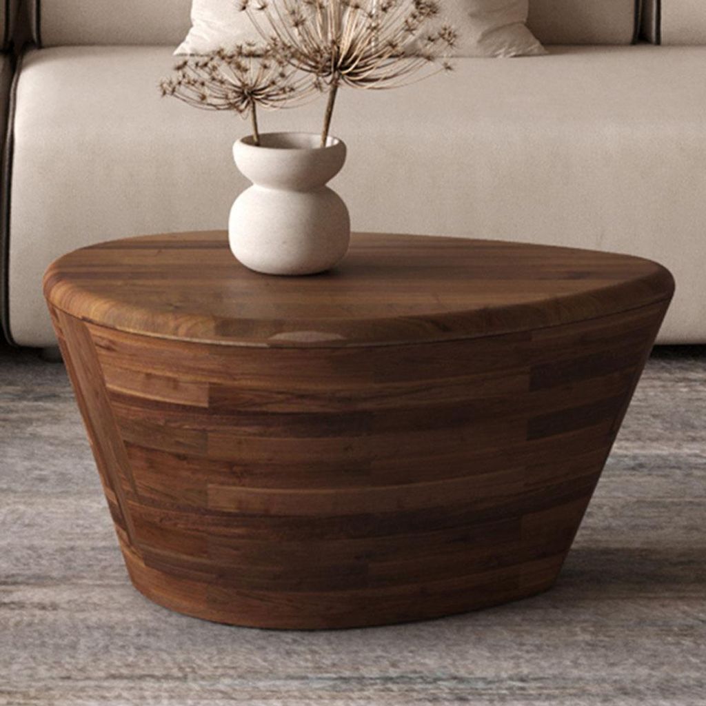 Kiros Couchtisch aus massivem Mangoholz, Braun, organische Form, 70x53x35 cm