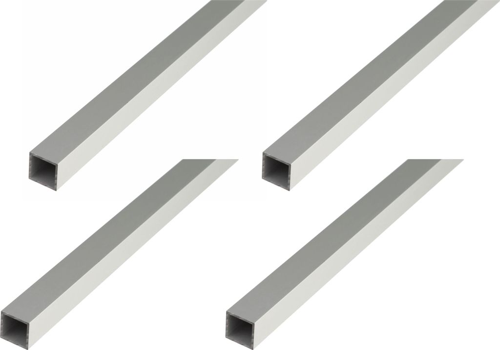 Alberts 4 x Vierkantrohr, Aluminium, 40 x 40 x 2 mm, Länge 2 m, silberfarbig eloxiert