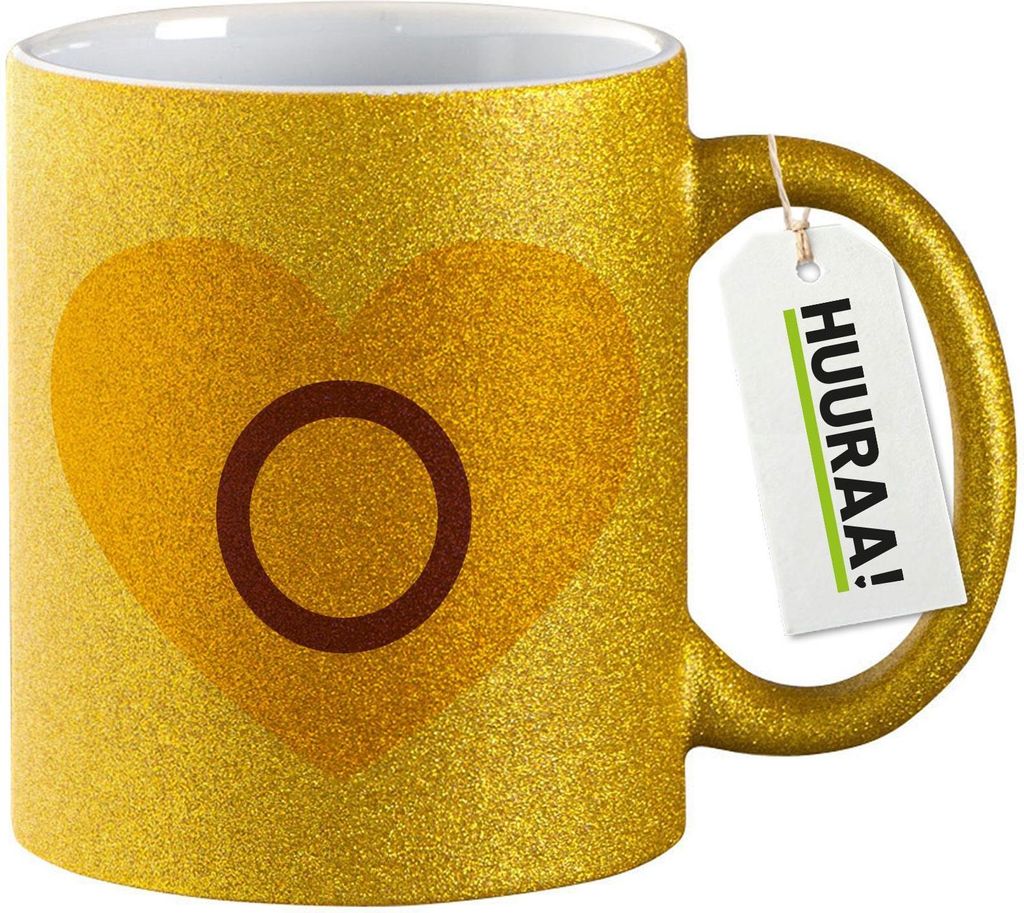 Huuraa Glitzertasse Intersex Pride Flagge LGBTQ Herz 330ml Gold Keramik Kaffeebecher Geschenkidee