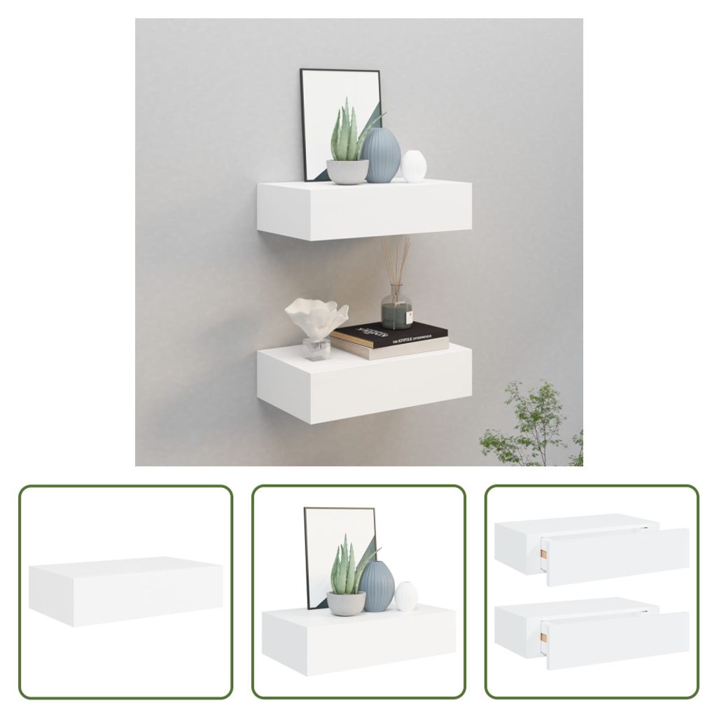 The Living Store Wandregale mit Schubladen 2 Stk. Weiß Produktbild 