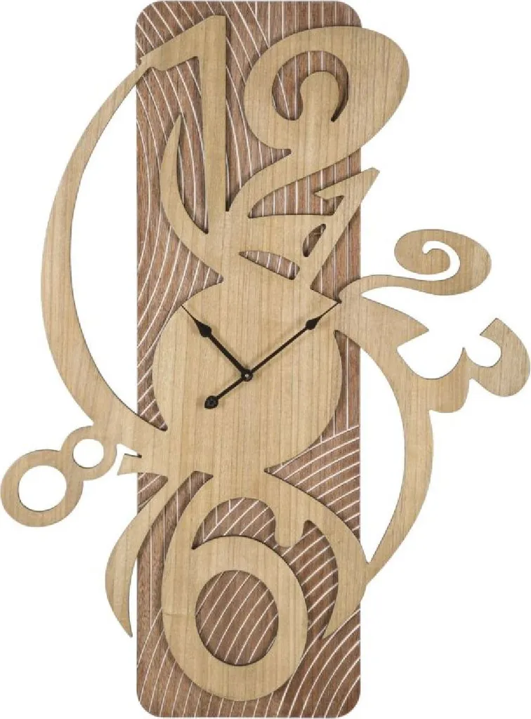 Horloge murale design Wolly en bois naturel et métal noir 70x4.4x93 cm