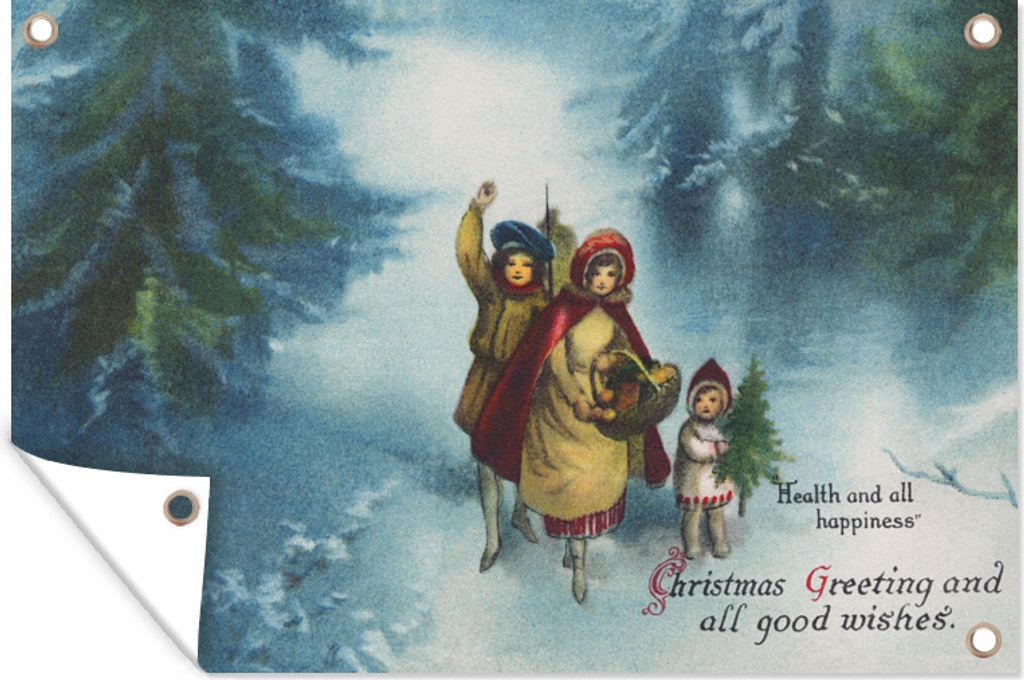 MuchoWow 90x60 cm Outdoor-Poster Gartendeko Sichtschutz Garten Poster für den Garten Weihnachtsbotschaft - Schnee - Weihnachten