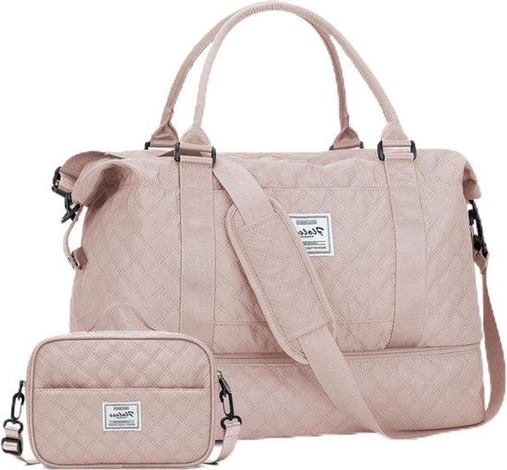 Reisehandtas für Frauen - Große Reisebeutel für Wochenendausflug mit nassen und trockenen Kompartimenten - Rosa