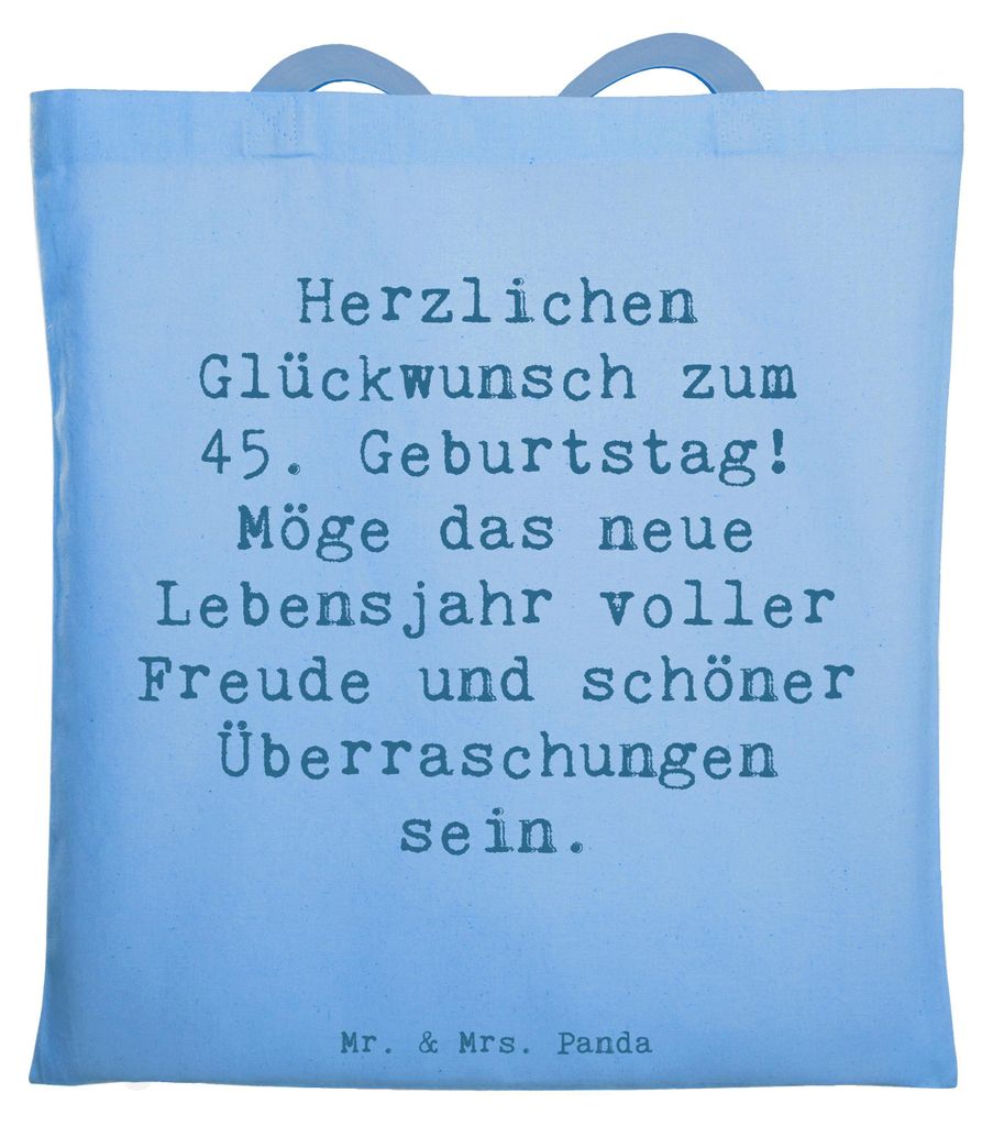Mr. & Mrs. Panda Tote Bag Spruch 45. Geburtstag Freude - Sky Blue - Geschenk, Tasche, Geburtstagsgeschenk, 45 Jahre, Herzlichen Glückwunsch zum, J...