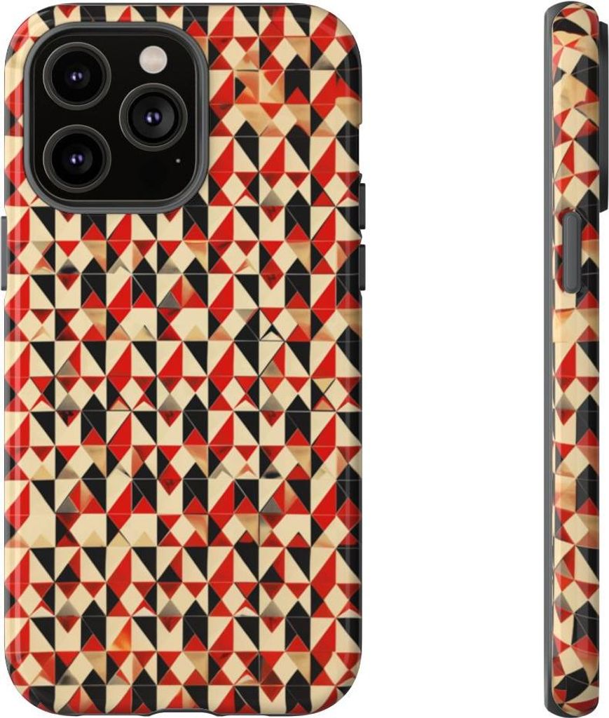 Geometrisches Muster in Rot und Schwarz – Hülle Kompatibel mit iPhone 14 Pro Max