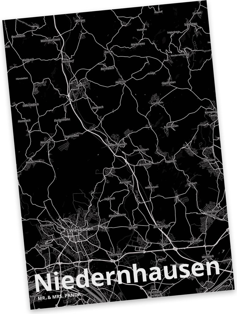 Mr. & Mrs. Panda Postkarte Niedernhausen - Geschenk, einzelkarte, Fotokarte, Postkarten, bildkarte, Stadt Dorf Karte Landkarte Map Stadtplan, Gruß...