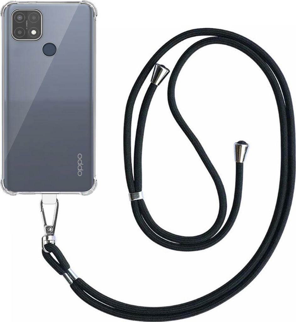 Handytasche passend für Oppo A15 / A15s / A35 Transparent stoßfest mit abnehmbarem Universal-Telefonkabel - Backcover Case Silikon ShockProof mit...