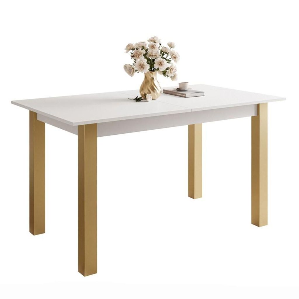 Ausziehbarer Tisch ARTON GOLD 140 cm, Weiß Produktbild 