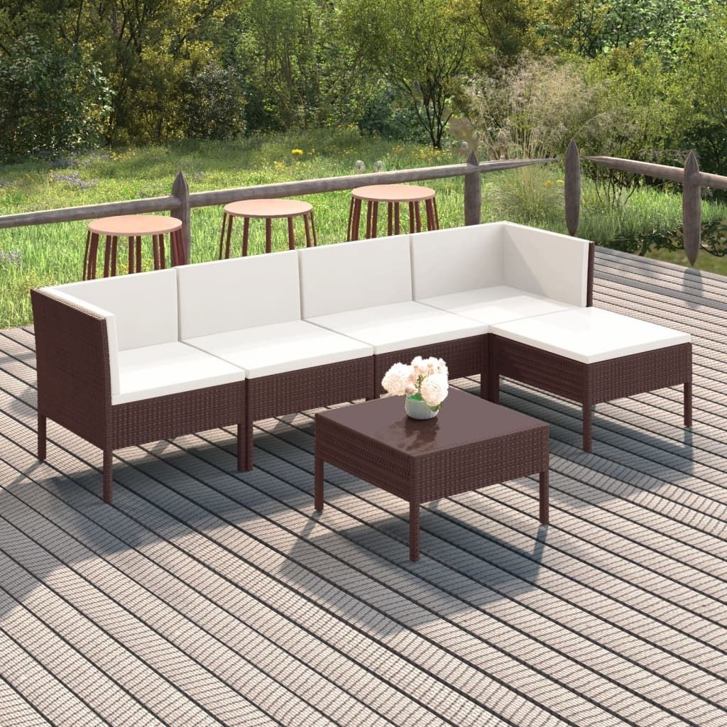 The Living Store 6-tlg. Garten-Lounge-Set mit Auflagen Poly Rattan Braun