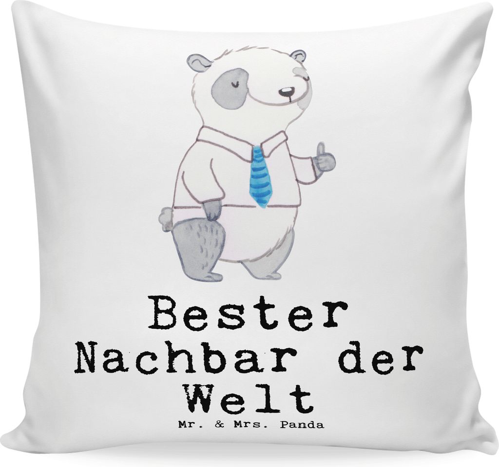 Mr. & Mrs. Panda kuschelkissen 40x40 Panda Bester Nachbar der Welt - Weiß - Geschenk, Nachbarn, Sofakissen, Freundschaft, Polster, Freund, Nachbar...