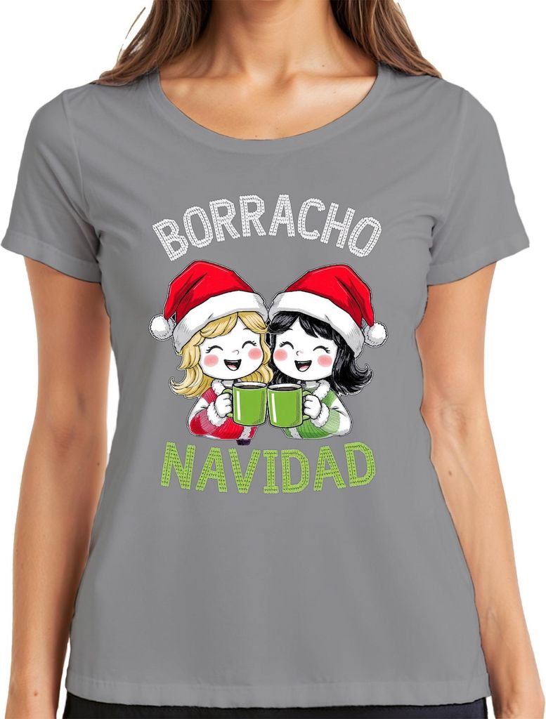 BORRACHO NAVIDAD lustig Weihnachten Weihnachtsfeier Geschenk Part Damen T-Shirt, Grau, 3XL