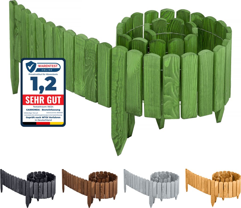 Garronda Beeteinfassung Holz Rollzaun Gartenzaun imprägniert Flexibler Rollborder Rasenkante Palisade Umzäunung für Garten Länge: 200 cm GD-004...