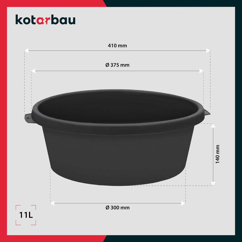 KOTARBAU® 3 St. Mörtelwanne 11 L Mörtelkübel Schwarz Produktbild 3
