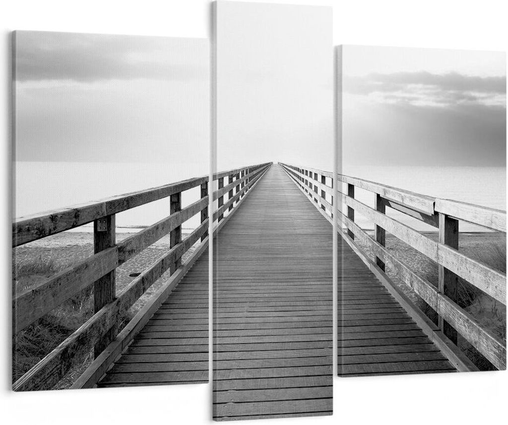 Bild auf Leinwand - Leinwandbild - 3 Teile - Pier Perspektive Schwarzweiß - 95x80cm - Wand Bild - Wanddeko - Wandbilder - Leinwanddruck - Bilder -...