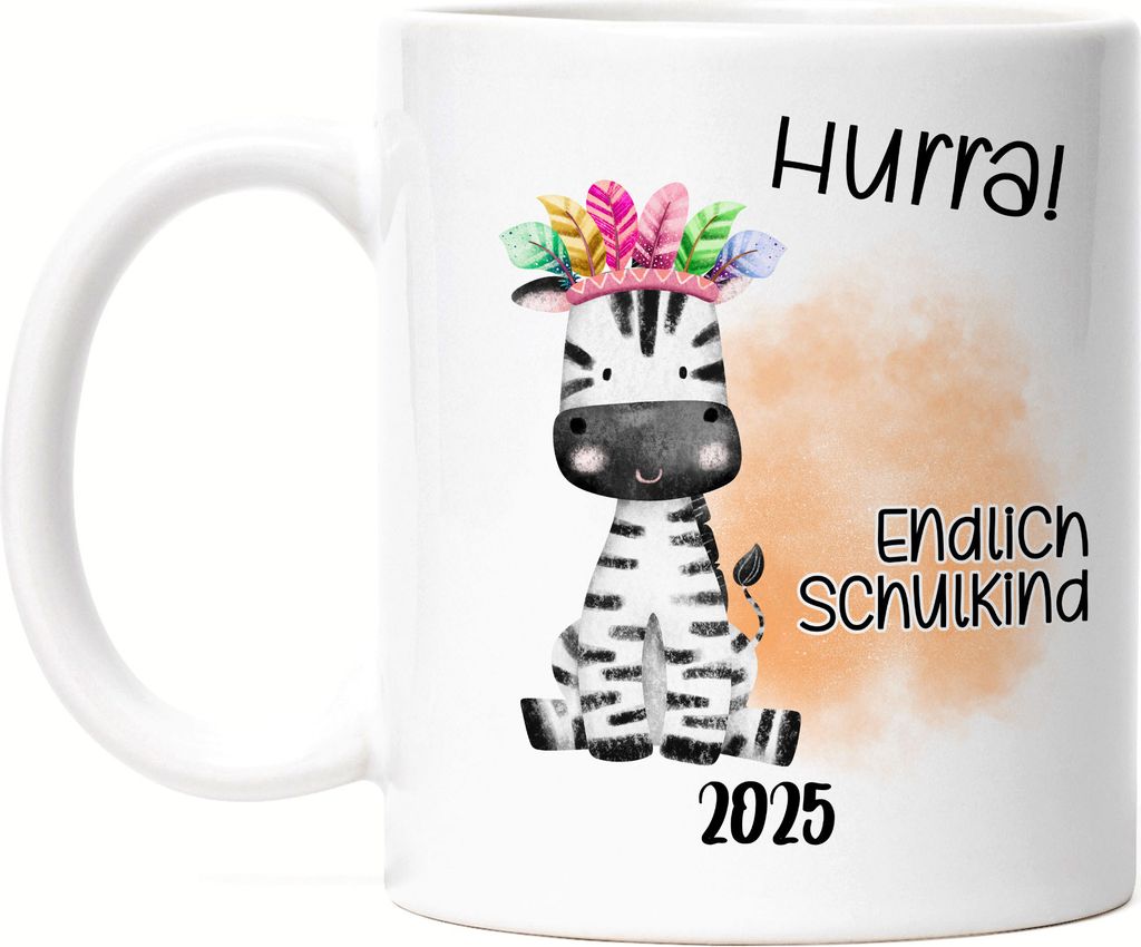 Endlich Schulkind 2025 Zebra Tasse Weiß Einschulung 2025 Enkel Enkelin Schulanfang Schuleinführung