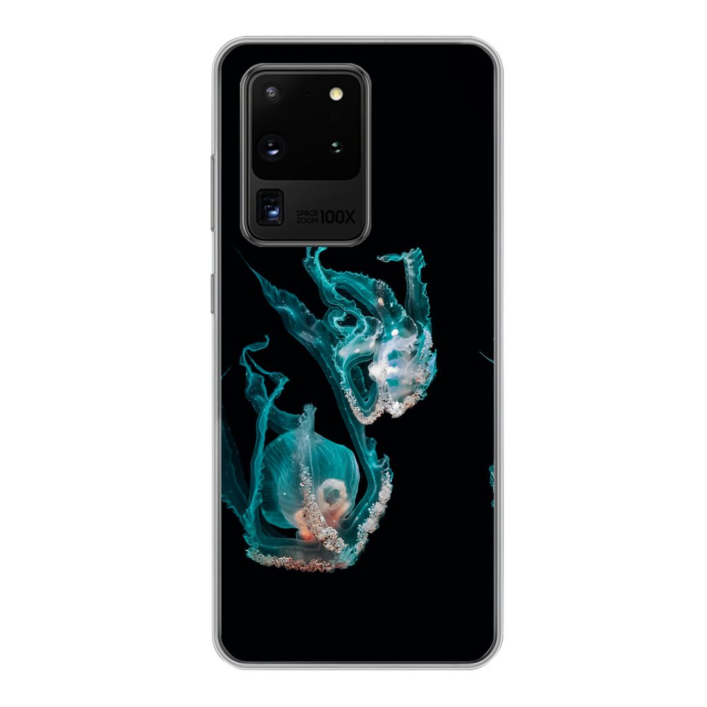 MuchoWow Handyhülle Schutzhülle Hülle für Samsung Galaxy S20 Ultra Quallen - Meerestiere - Schwarz Silikon Softcase Handy Hülle - Karteninhaber