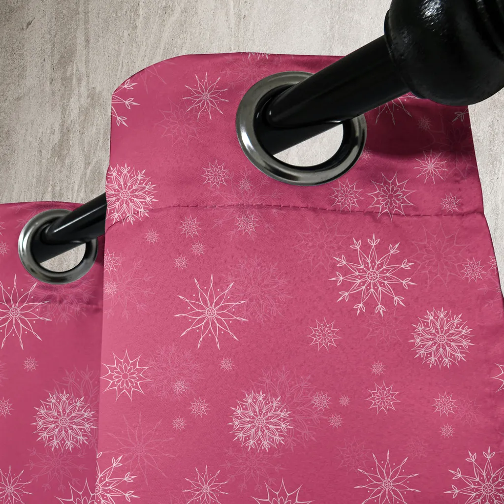 ABAKUHAUS Tenda invernale con occhielli, delicati fiocchi di neve bianchi su sfondo rosa - morbido motivo stagionale femminile e romantico, tende decorative a 2 pannelli per finestre, 280 cm x 245 cm, bianco rosa - 2