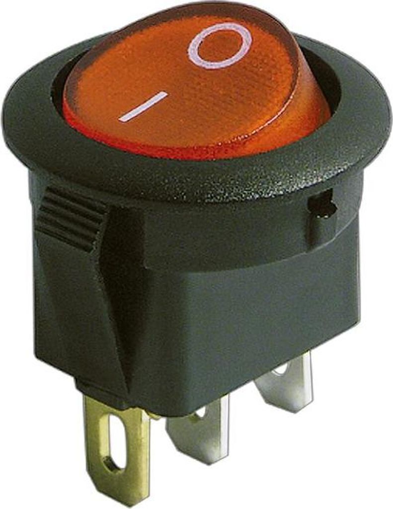 Einbau Wippschalter Einbaumaß: 20mm-Ø, rote Wippe beleuchtet, 250V / 6,5A 1 Stück