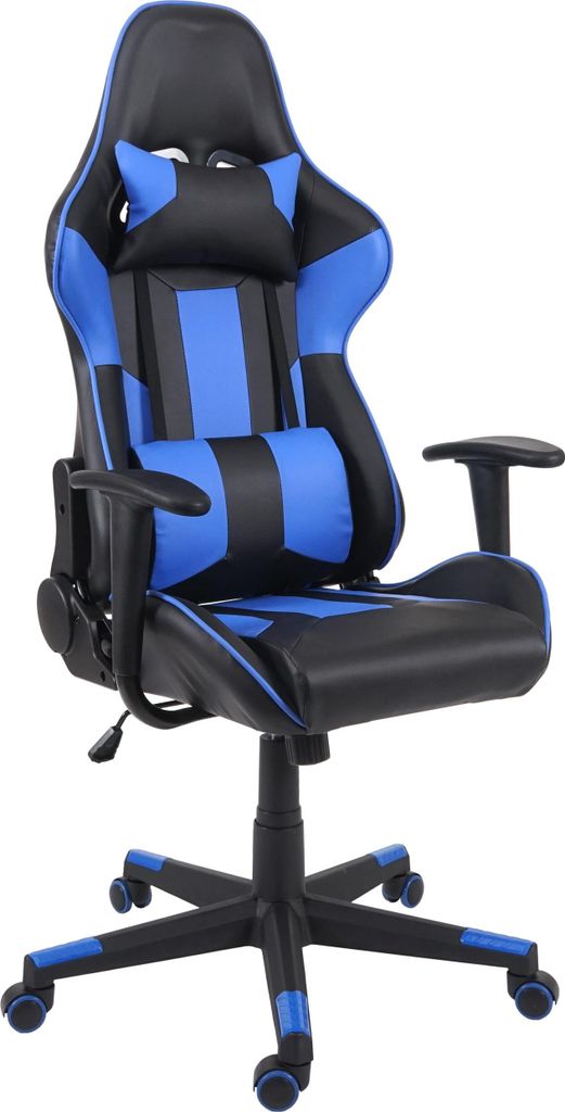 Bürostuhl HWC-F84, Schreibtischstuhl Gamingstuhl Chefsessel Drehstuhl, Kunstleder schwarz/blau