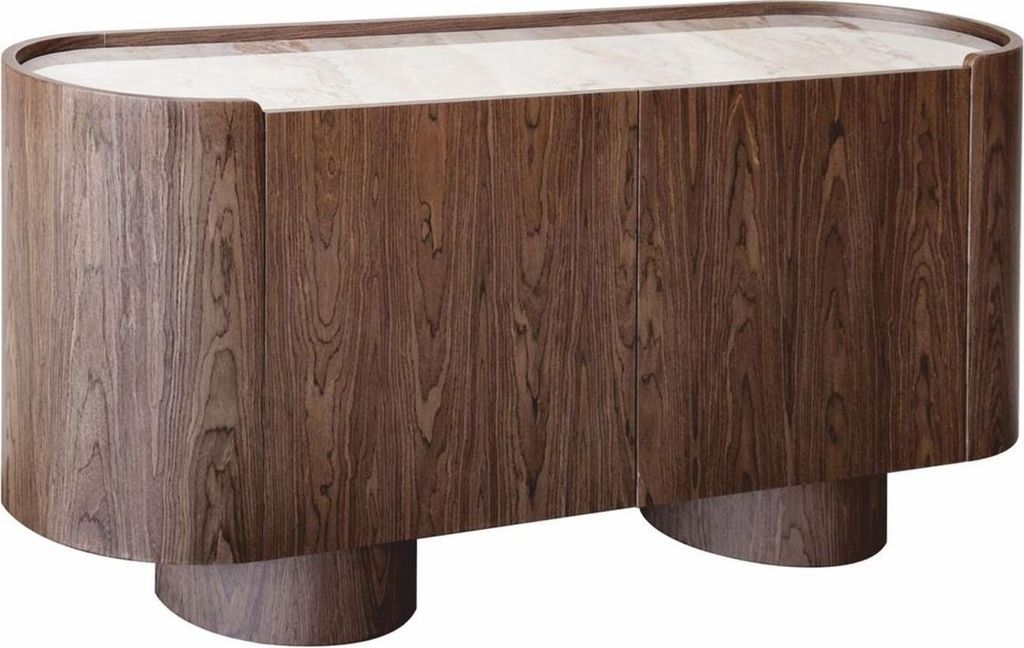 Casa Padrino Luxus Sideboard mit 2 Türen und Keramikplatte Braun / Creme 160 cm