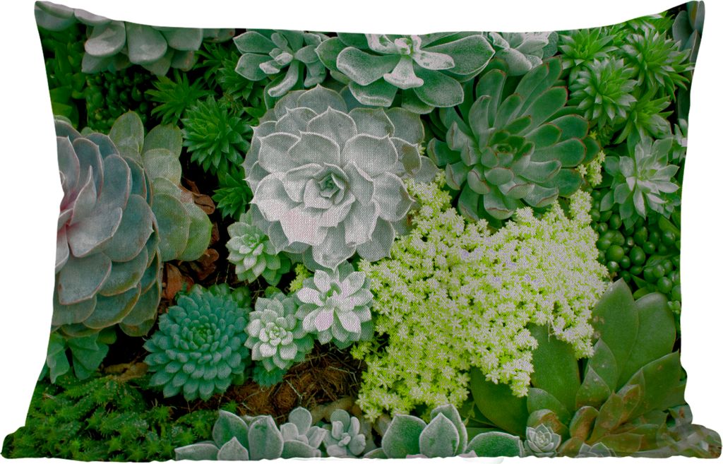 MuchoWow Outdoor Kissen - Ein grünes und gelbes Blumenmuster - 50x30 cm - Wetterfest - Lounge Kissen - Sofa kissen - Wohnzimmer Dekoration