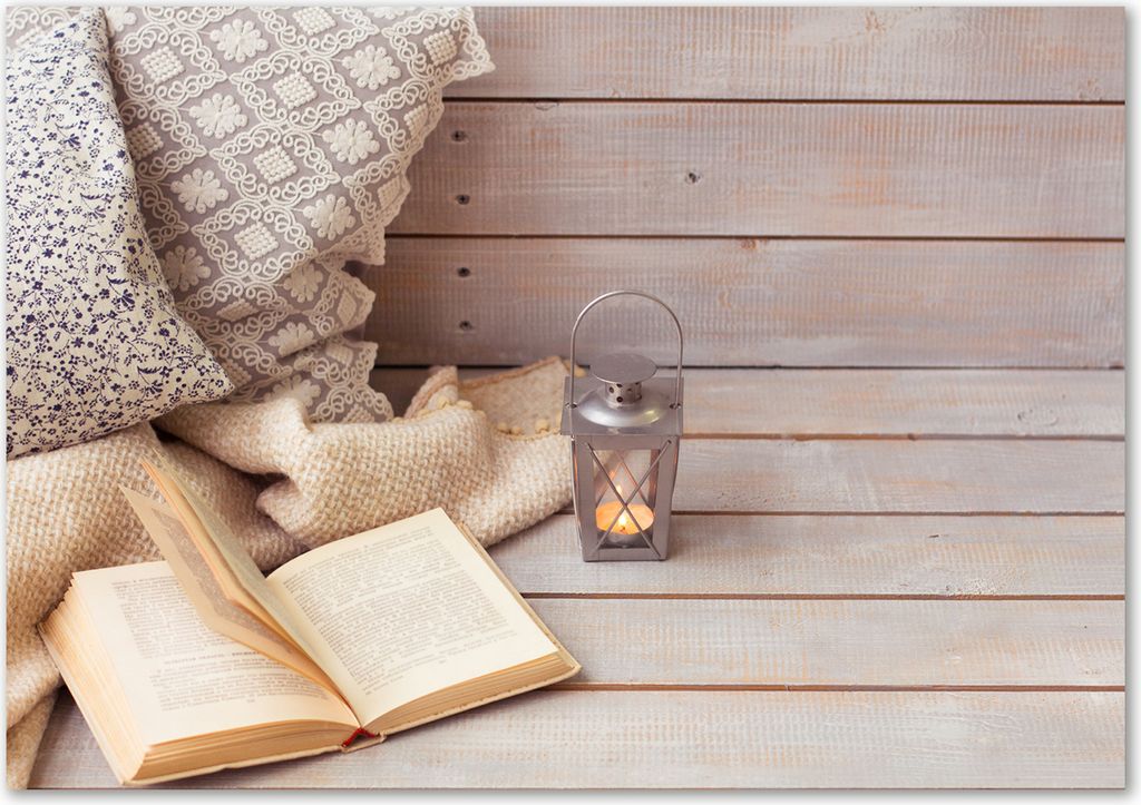 Tulup Glas-Bild - 100 x 70 - Wandbild aus Glas - Wandkunst - Wandbild hinter gehärtetem Sicherheitsglas - Sonstige - Entspannung Buch - Beige