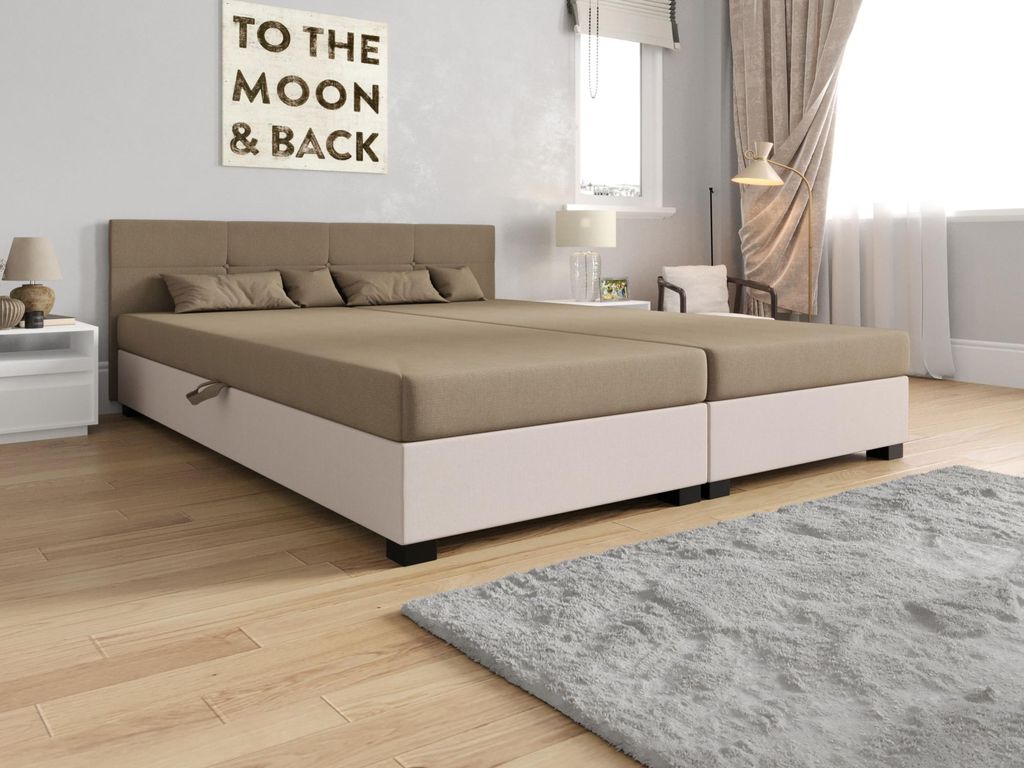 Amerikanisches Bett mit Stauraum 180x200 ROSIE 16 - hellbraun/ecru