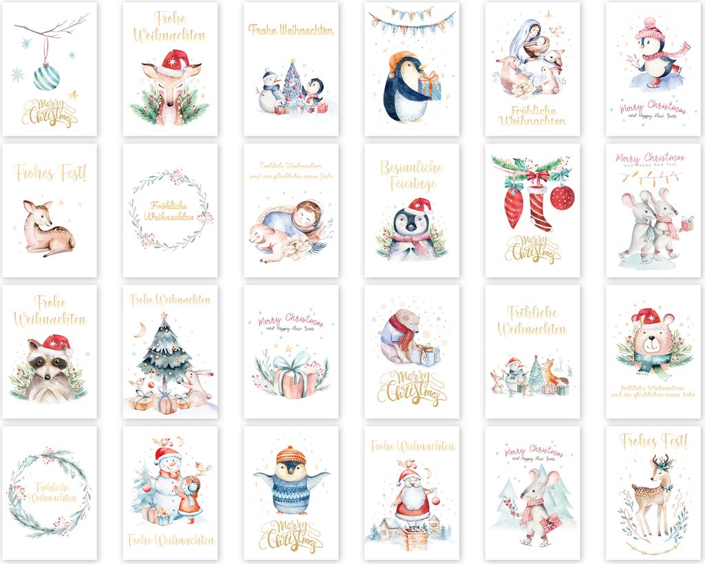 Friendly Fox Weihnachtskarten Set, 24 Weihnachtskarten, A6 Produktbild 