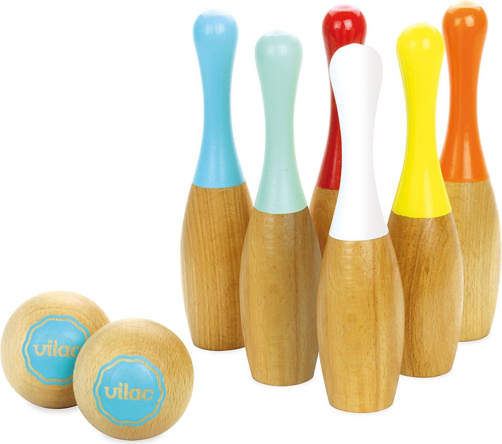 Vilac Holz-Bowling-Set - bunte Kegel Kinderspielzeug Set