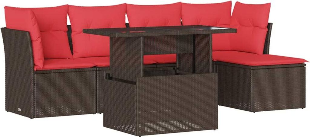 6-teiliges Gartensofa-Set mit Kissen, braun, Polyrattan