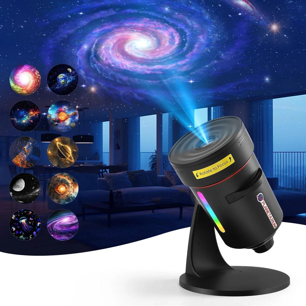 Galaxie-Projektor - Sternenprojektor - Mit 10 HD-Scheiben - Timer - Netzbetrieb (AC) - Rote Projektion - Schwarz