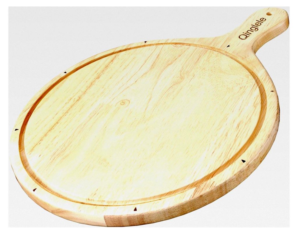 Pizzateller aus Holz, Pizzabrett aus Kautschukholz, rundes Pizza-Schneidebrett mit Griff, großes Pizza-Holzbrett für Pizzen mit 30,5 cm Durchmesser