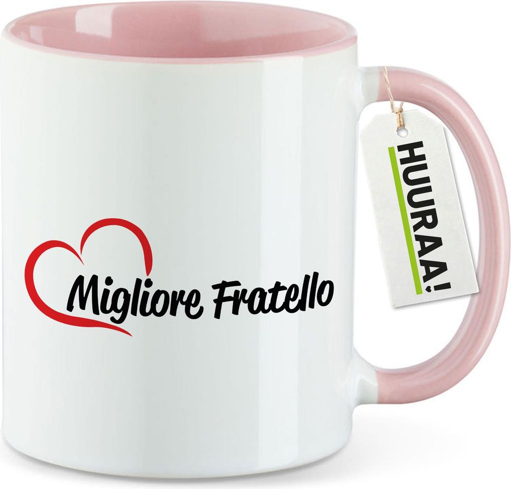 Huuraa Kaffeetasse Migliore Fratello Cuore 330ml Rosa Keramik Kaffeebecher Geschenkidee